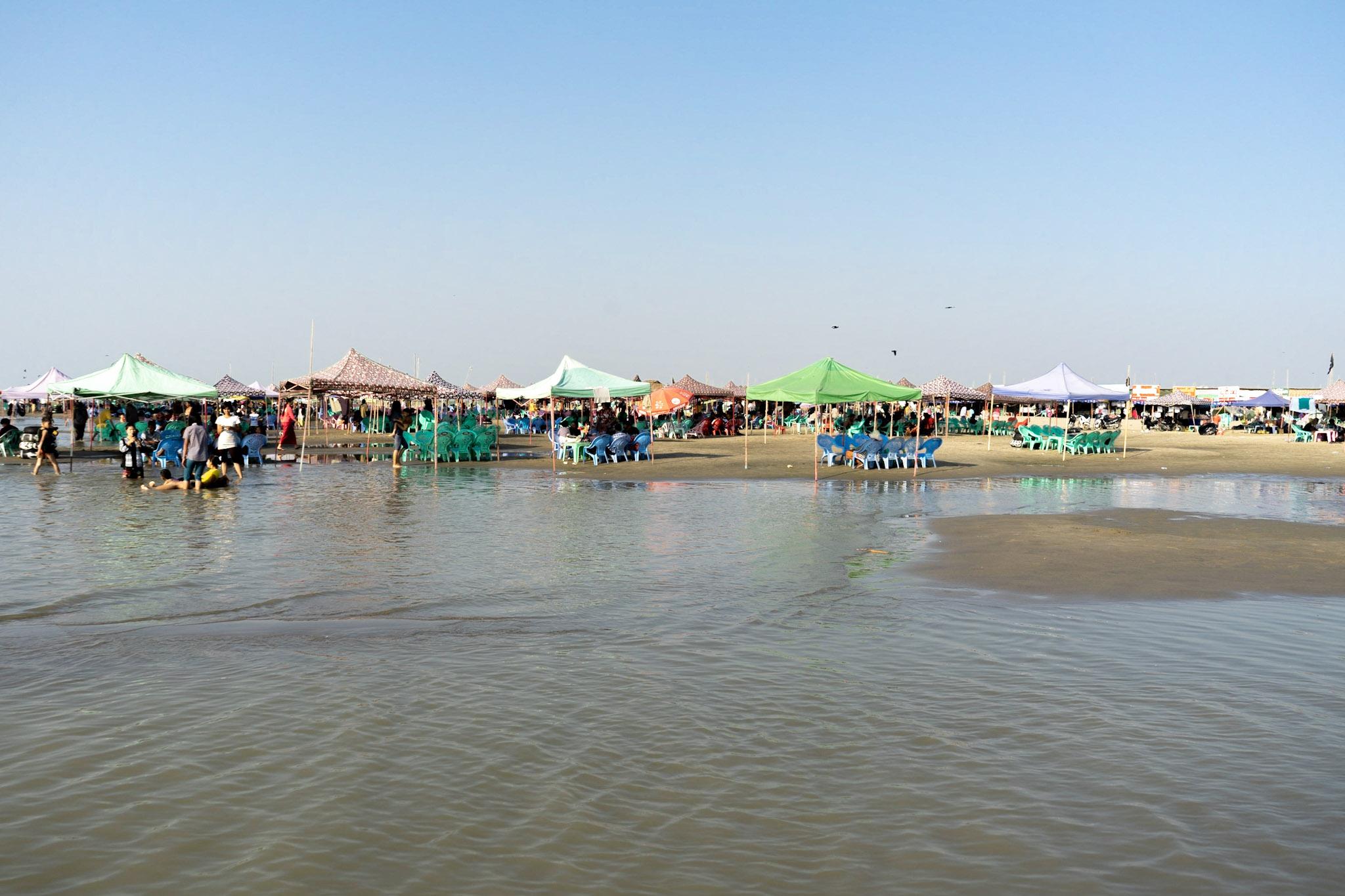 Nyaung Chaung Tha is crammed with visitors from Pathein and Yangon every day of the dry season. (Faeez Safedien)