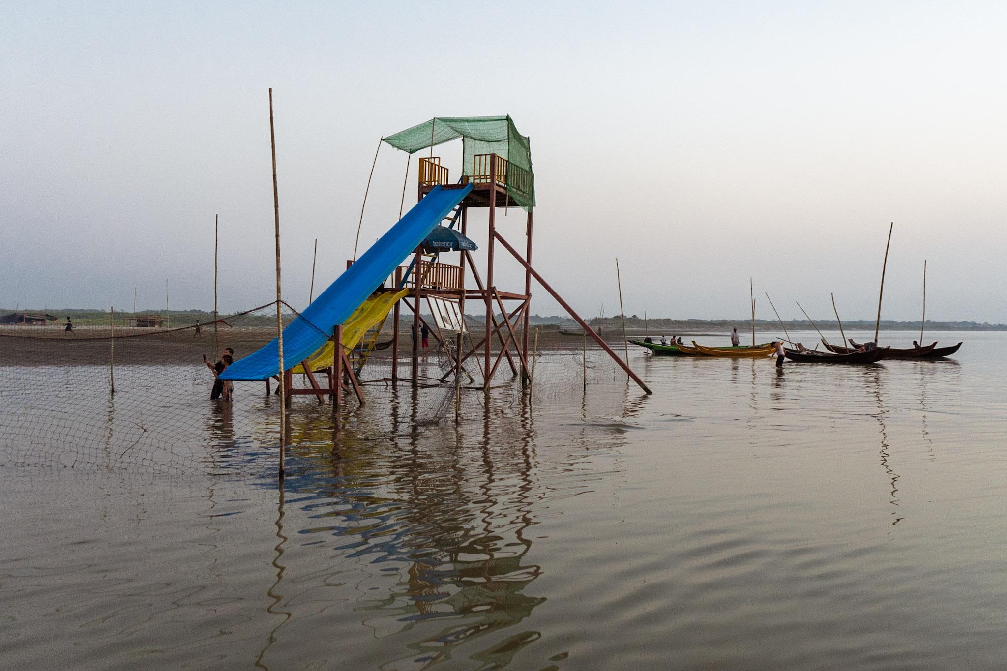 Nyaung Chaung Tha is crammed with visitors from Pathein and Yangon every day of the dry season. (Faeez Safedien)