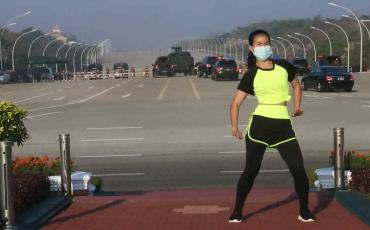 A screen grab of Khing Hnin Wai dancing in Naypyidaw as the coup takes place.