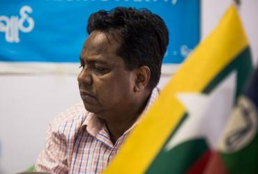  Rohingya candidate Abdul Rasheed, a member of the Democracy and Human Rights Party works in the party's office in Yangon on August 12, 2020. (Sai Aung Main / AFP)