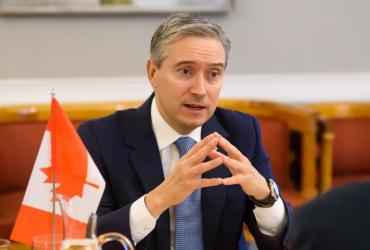 Canadian Minister of Foreign Affairs Francois-Philippe Champagne is pictured during a meeting with Latvia's President in Riga on March 3, 2020. (Gints Ivuskans / AFP)