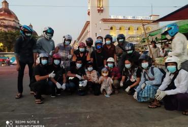 Members of activist group Yangon Bikers’ Revolution campaign near Pansodan Jetty in Yangon on January 18. (Supplied)