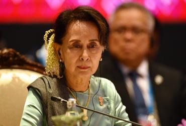 Myanmar's State Counsellor Aung San Suu Kyi attends the 22nd ASEAN-Japan Summit in Bangkok on November 4, 2019, on the sidelines of the 35th Association of Southeast Asian Nations (ASEAN) Summit. (Lillian Suwanrumpha / AFP)
