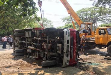 Five firefighters were injured in the collision in Mandalay. (Khin Maung Gyi)