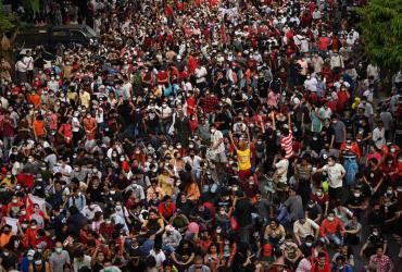Protesters take part in a demonstration against the military coup in Yangon on Saturday. (AFP)