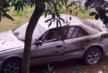 A photo shared on social media purportedly showing a car riddled with bullet holes near the Myanmar army academy in Pyin Oo Lwin. (Lin Thurein)