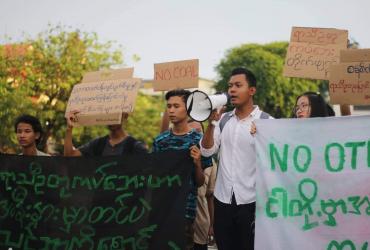 Young climate activists hold a rally in May in Yangon. (Facebook / Strike for Climate Myanmar)