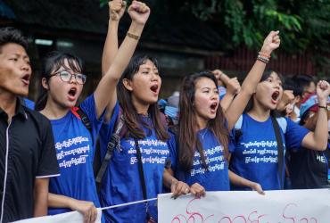 Demonstrators at an anti-war and free speech protest in Kachin capital Myitkyina. (Athan / Facebook) 