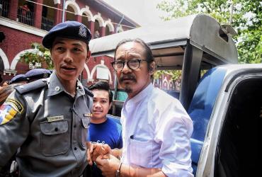 Min Htin Ko Ko Gyi arrives at Insein township court. (Bo Thet Htun / Pyae Shine Ko)