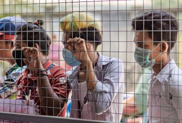 Factory workers in Yangon's Dagon Seikkan are protesting for paid leave amid the coronavirus pandemic. (Faeez Safedien)