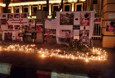 A shrine for people who died during demonstrations against the Myanmar military coup. (Supplied)