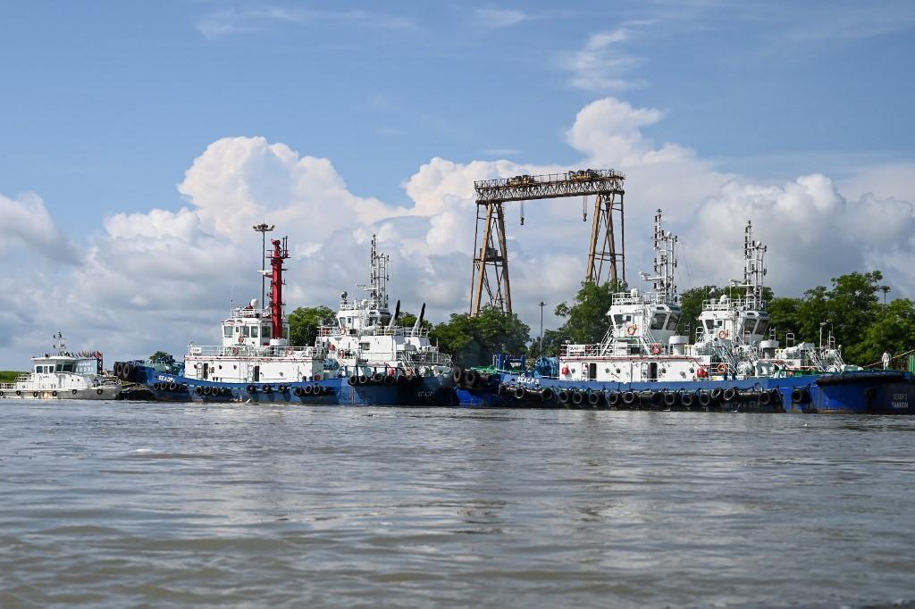 Vessels docked at a port of a Chinese-owned oil refinery plant on Made Island off Kyaukphyu, Rakhine state. (Ye Aung Thu / AFP)