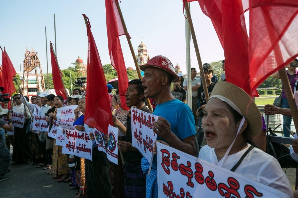Protestors held a rally outside City Hall in downtown Yangon to protest against any reinstatement of controversial Chinese-backed Myitsone Dam on January 18. (Sai Aung Main / AFP)