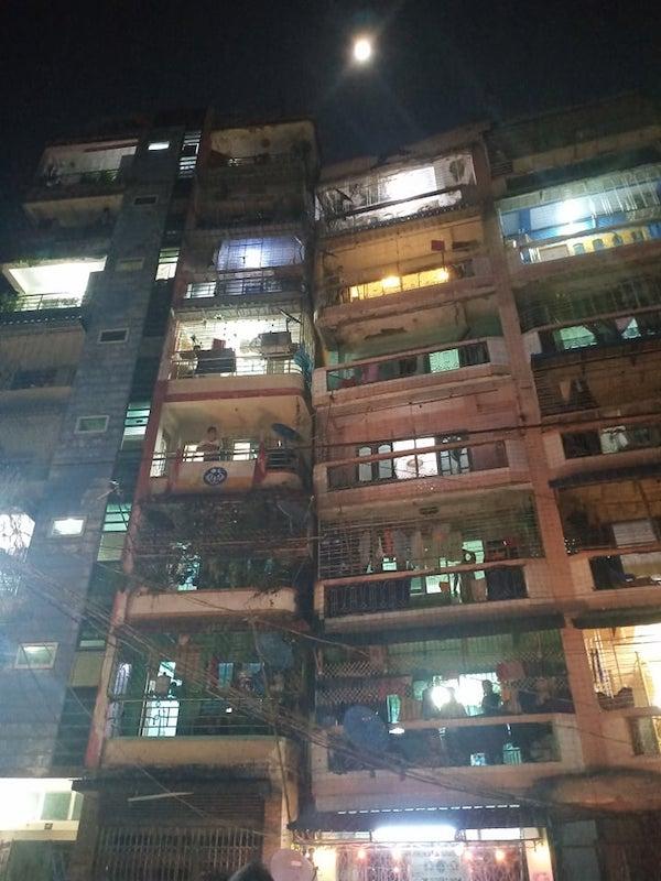 Tilting apartment blocks in Tamwe township. (Facebook)