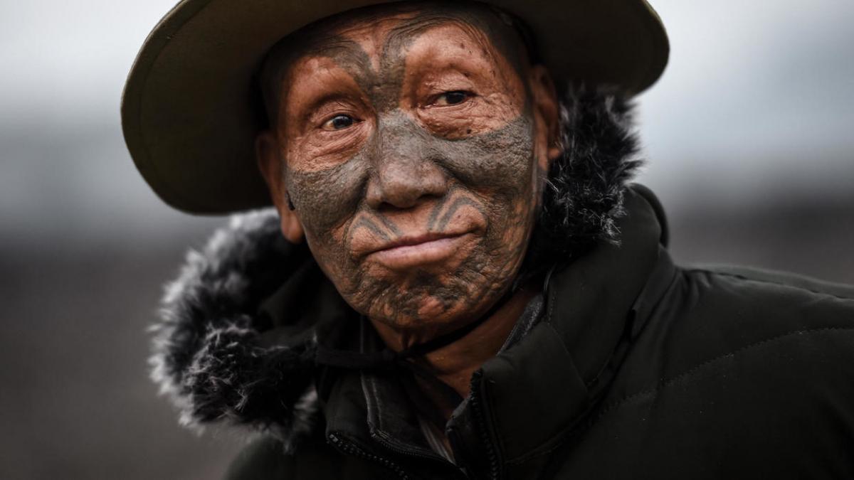 This photo taken on February 8, 2020 shows Houn Ngo Kaw, 75, a tattooed Konyak tribeman, at Longwa village in Sagaing region.