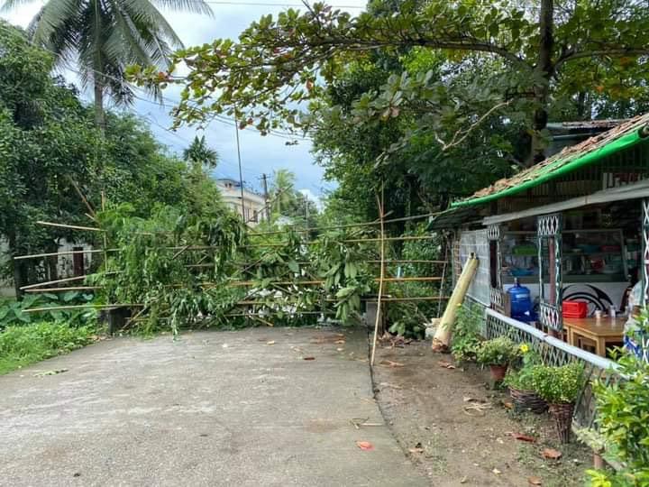 A roadblock in Bago region erected in response to a rise in Covid-19 cases. (Supplied)