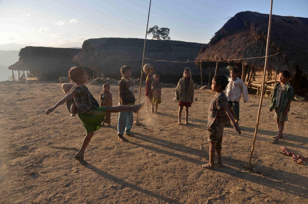 Naga tribes children play in the grounds of their village. (Phyo Hein Kyaw / AFP)