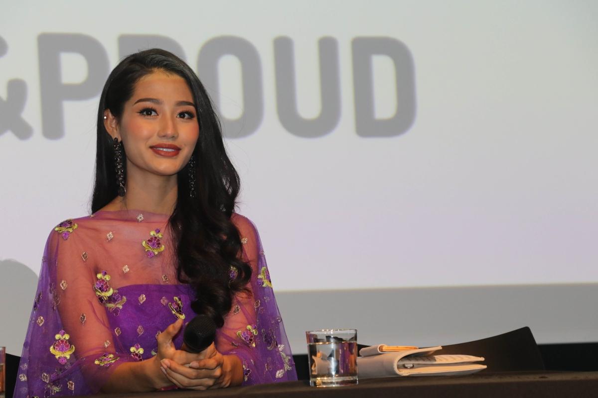 Myanmar's Miss Universe contestant Swe Zin Htet participates in a press conference "Love Is Not A Crime" in Yangon on January 22, 2020. (&Proud)