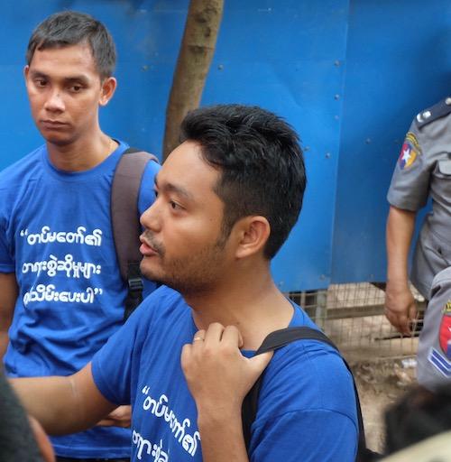 Maung Saungkha, founder of free speech advocacy group Athan, speaks to media.  